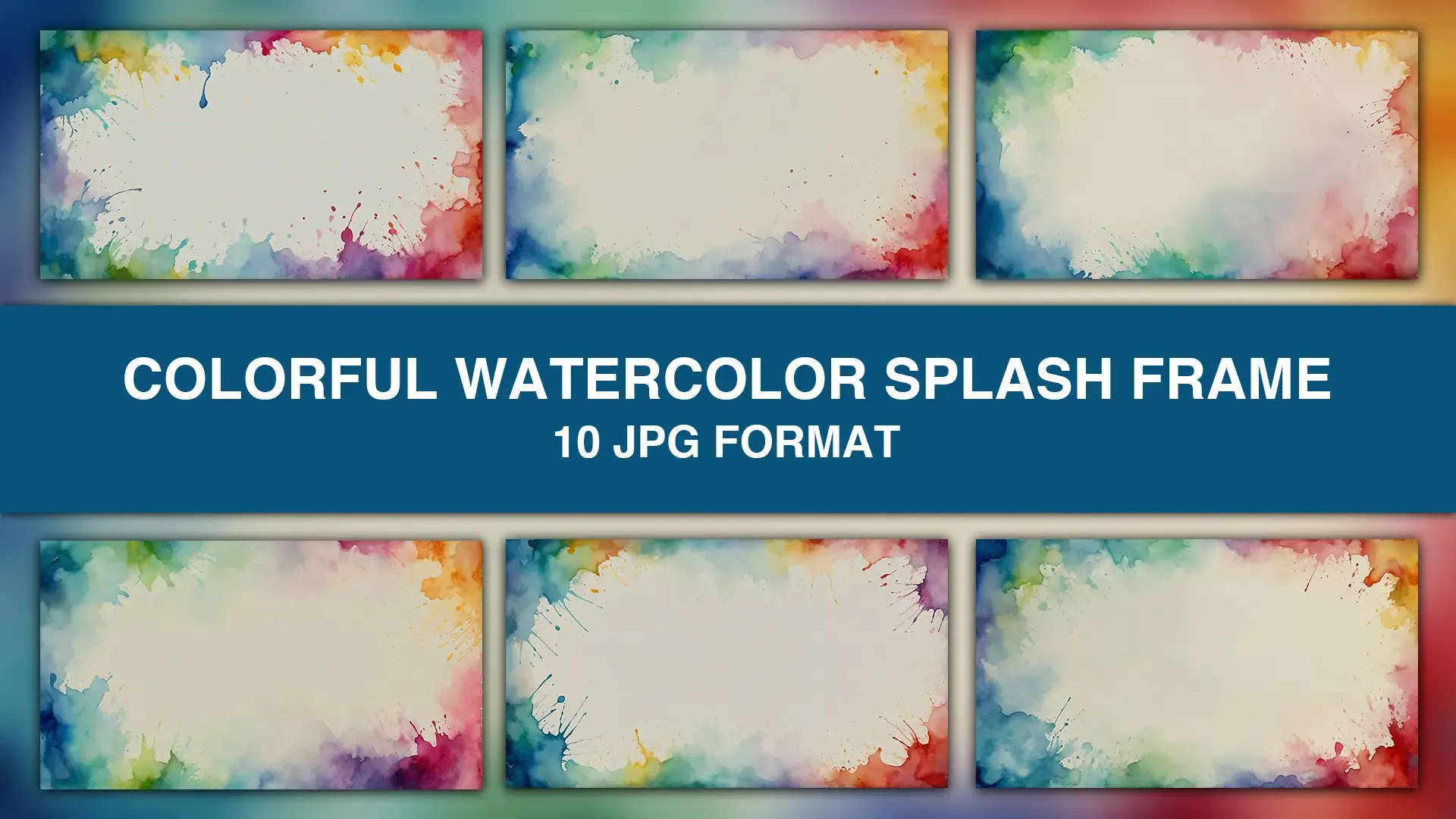 Colorful Watercolor Splash Frame Background JPG Images Pack